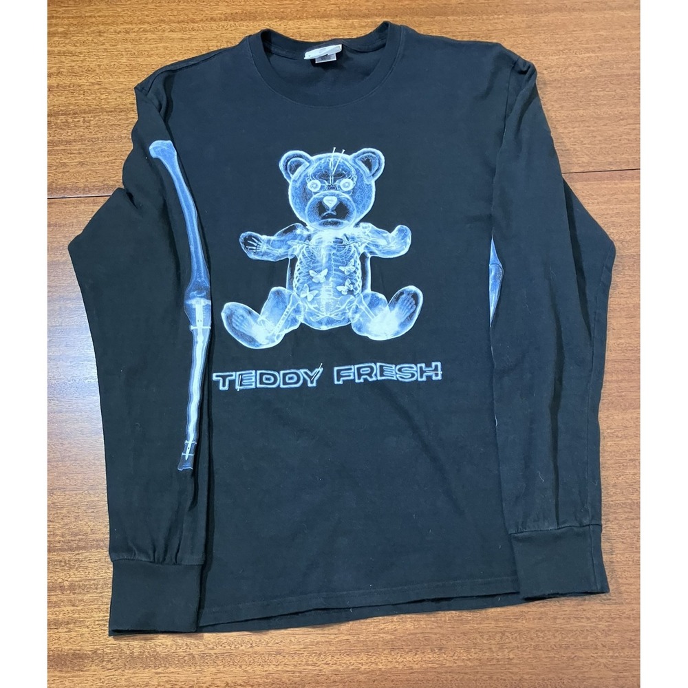 Teddy Fresh X Ray Bear Long Sleeve Shirt Black Graphic Streetwear Mens Small